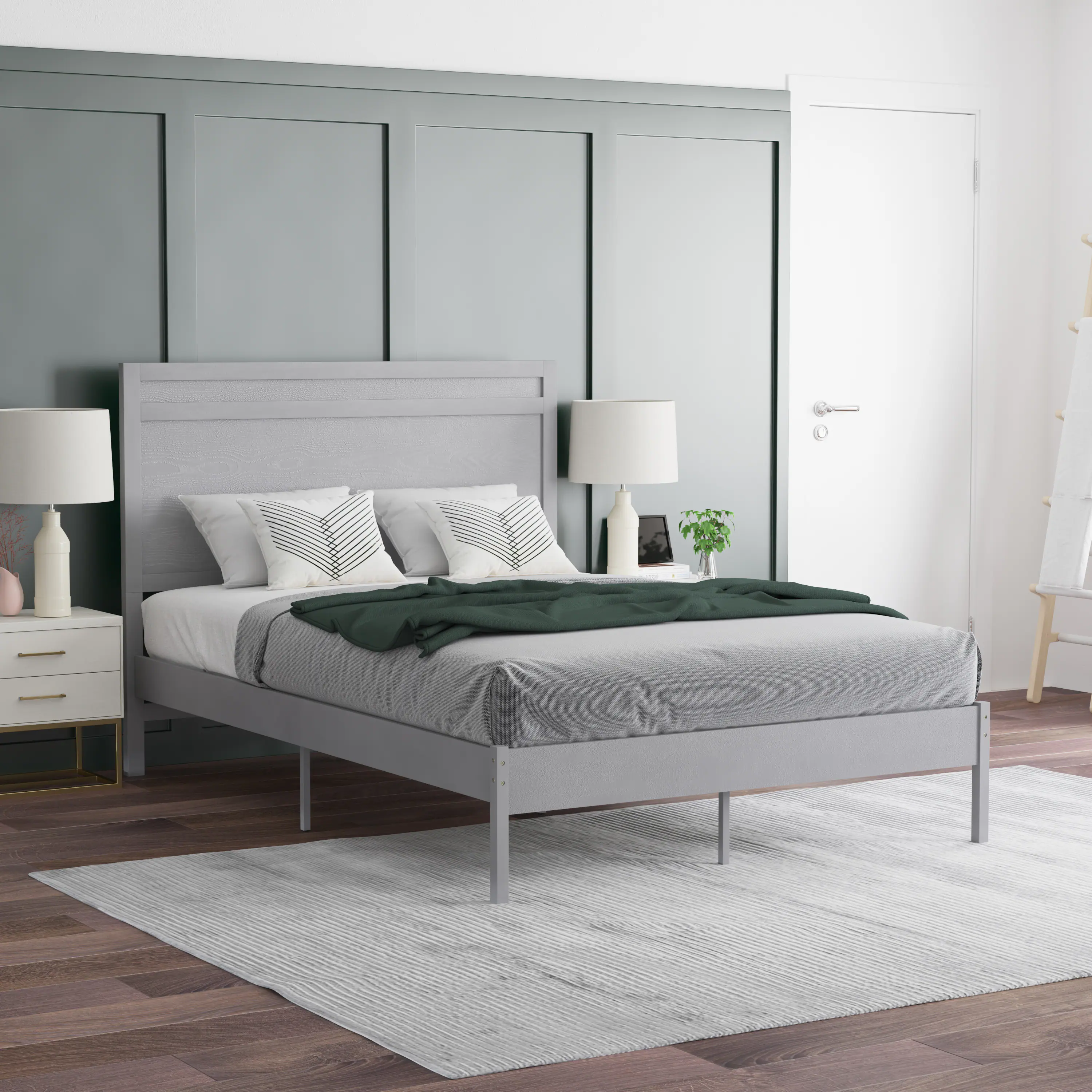 Emma + Oliver - Allanza Classic Wooden Platform Bed with Headboard - Gray