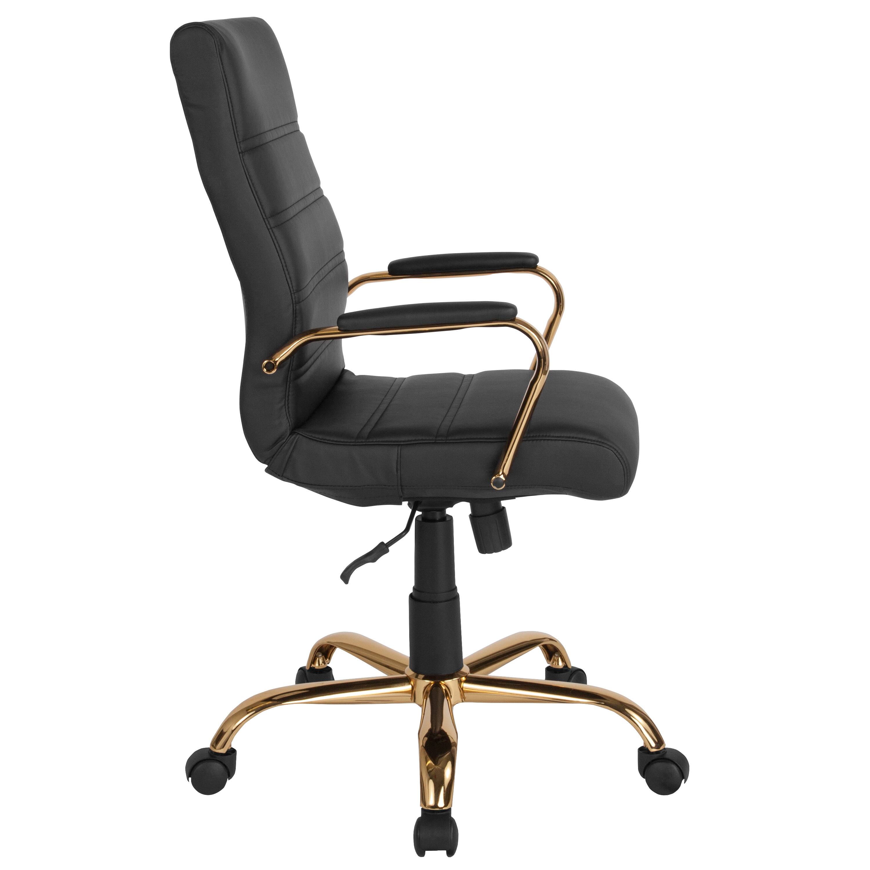 Alt View 6. Emma + Oliver - High Back Executive Swivel Office Chair with Metal Frame and Arms - Black LeatherSoft/Gold Frame.