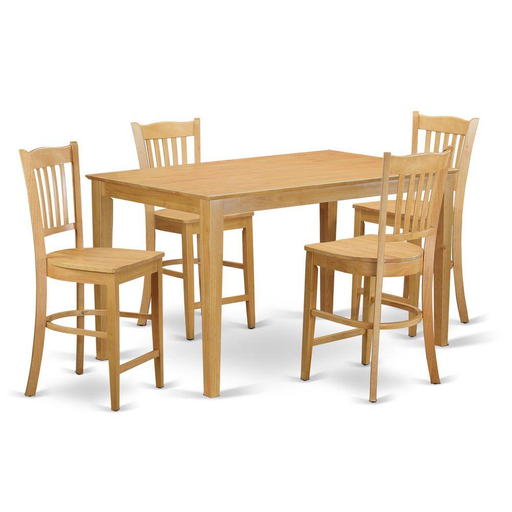 Back. East West Furniture - 5 PC counter height pub set - high top Table and 4 counter height Chairs. - Oak.