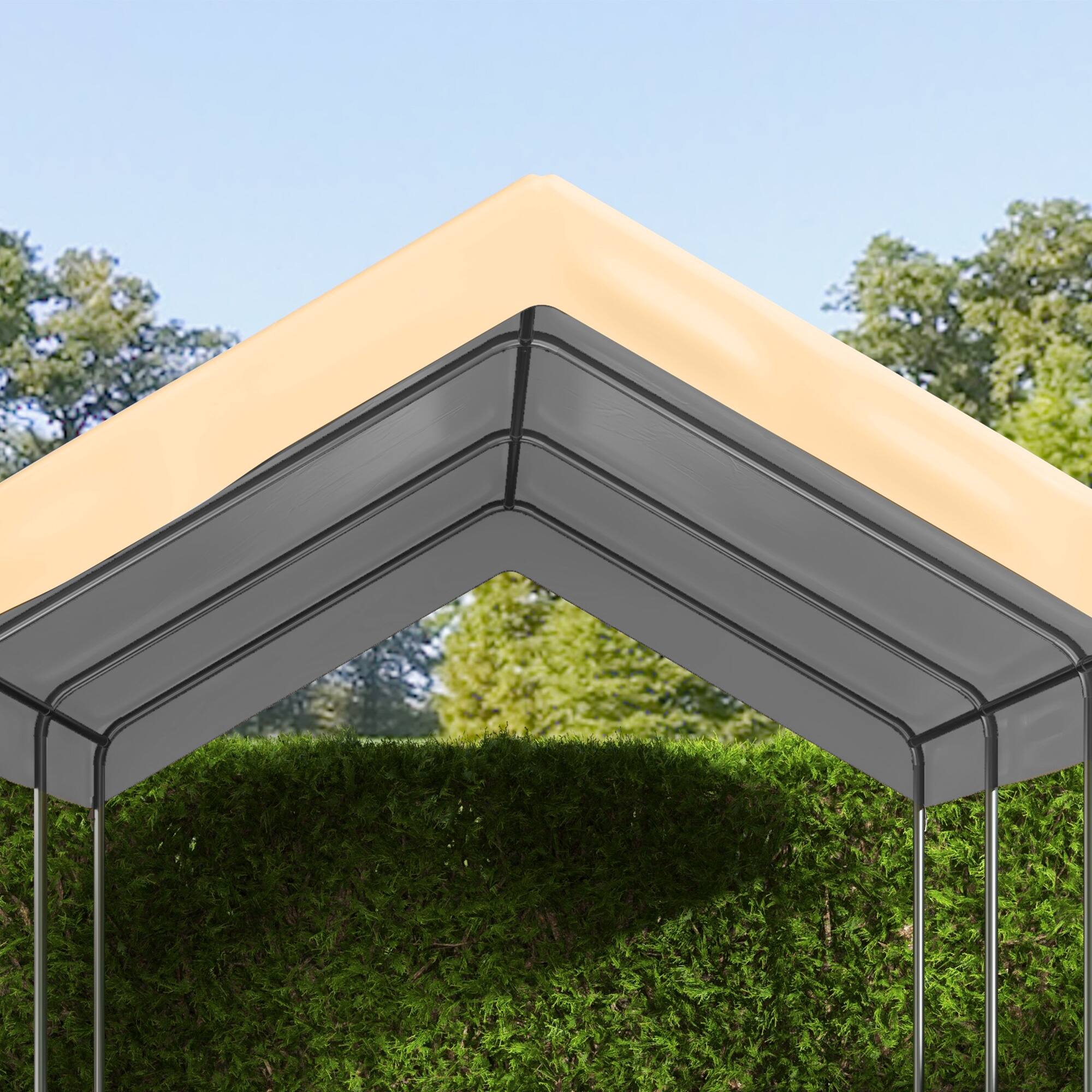 Alt View 5. Outsunny - 20' x 10' Carport Replacement Top Canopy Cover for Model 84C-207WT or 84C-386V00WT, Waterproof - Beige.
