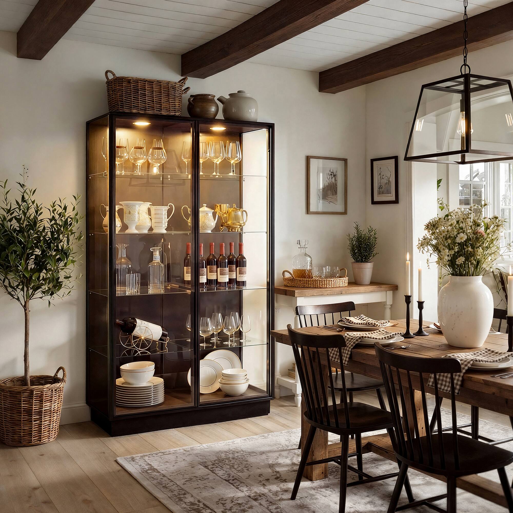 Alt View 9. Famapy - Tempered Glass Display Cabinet with LED Lights, Metal Frame Curio Cabinet for Collectibles and Storage - Black.