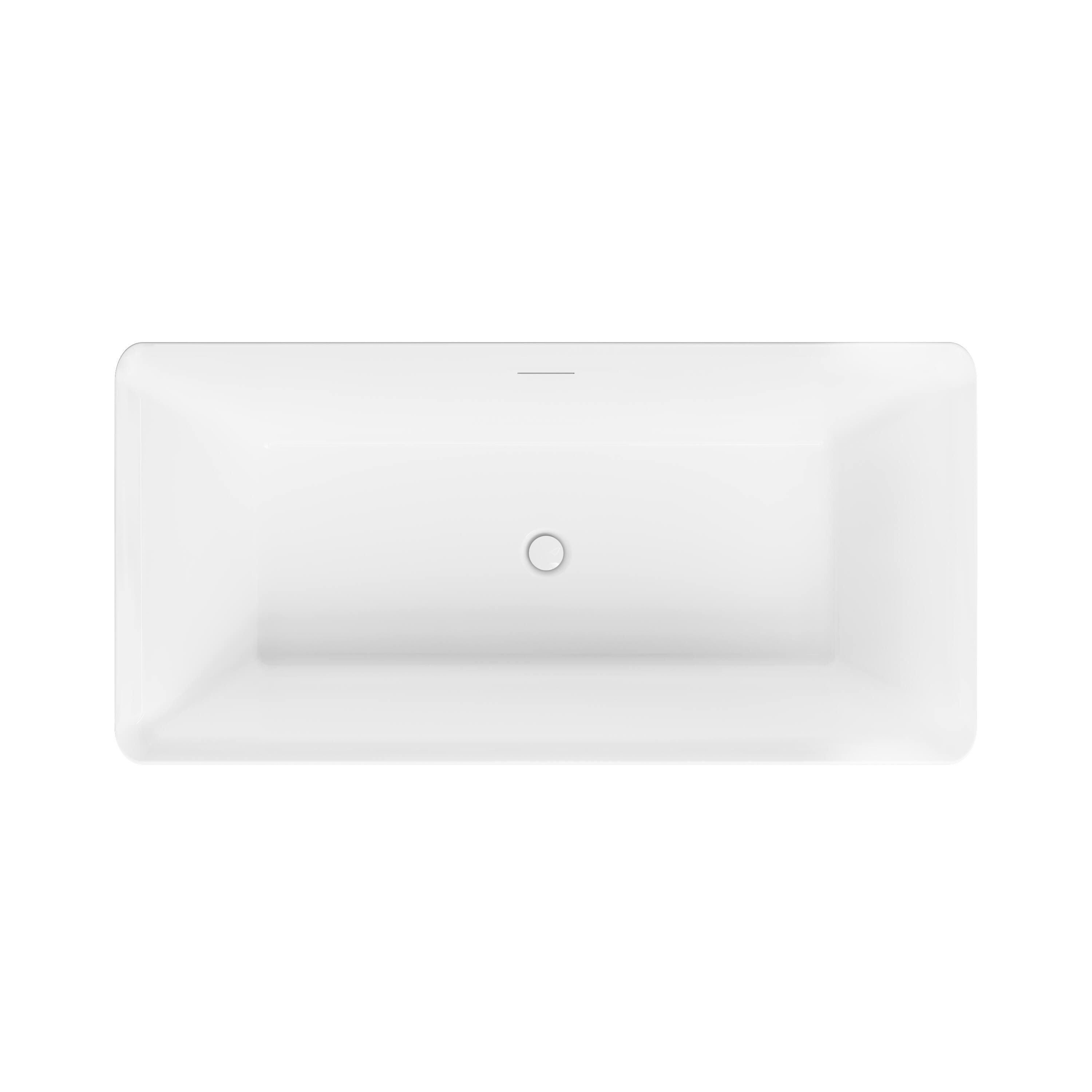 Alt View 9. WELLFOR - Square 60 in. Acrylic Flatbottom Double Ended Freestanding Soaking  Bathtub with Drain and Overflow - White.