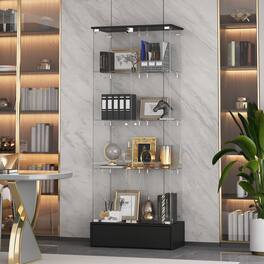 Famapy - Luxury Tempered Glass Display Cabinet – Modern Showcase Bookcase with Drawers for Art, Books, and Collectibles - Black