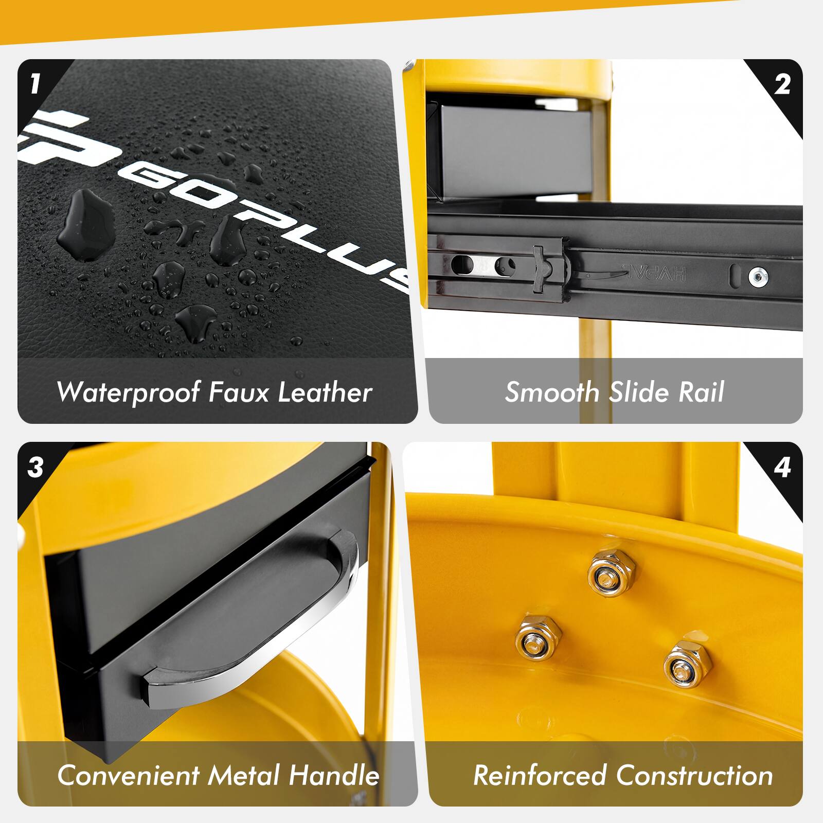 1. F GOPLUS Waterproof Faux Leather
2. Smooth Slide Rail
3. Convenient Metal Handle
4. Reinforced Construction