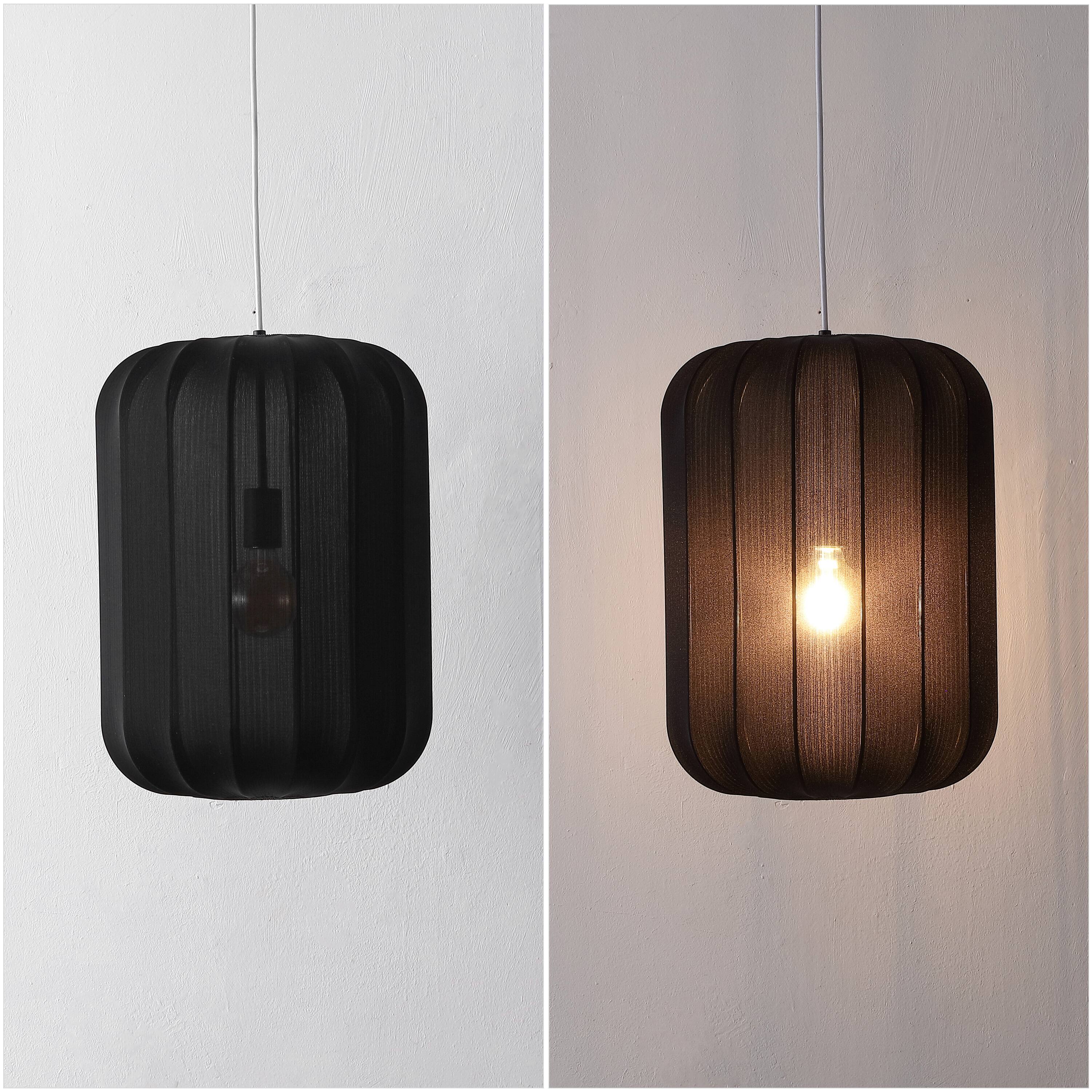 Alt View 3. Jonathan Y - Aurelia 13.75" 1-Light Scandinavian Japandi Adjustable Lantern Metal with Ribbed Cocoon Capsule Shade LED Pendant, Black - Black.
