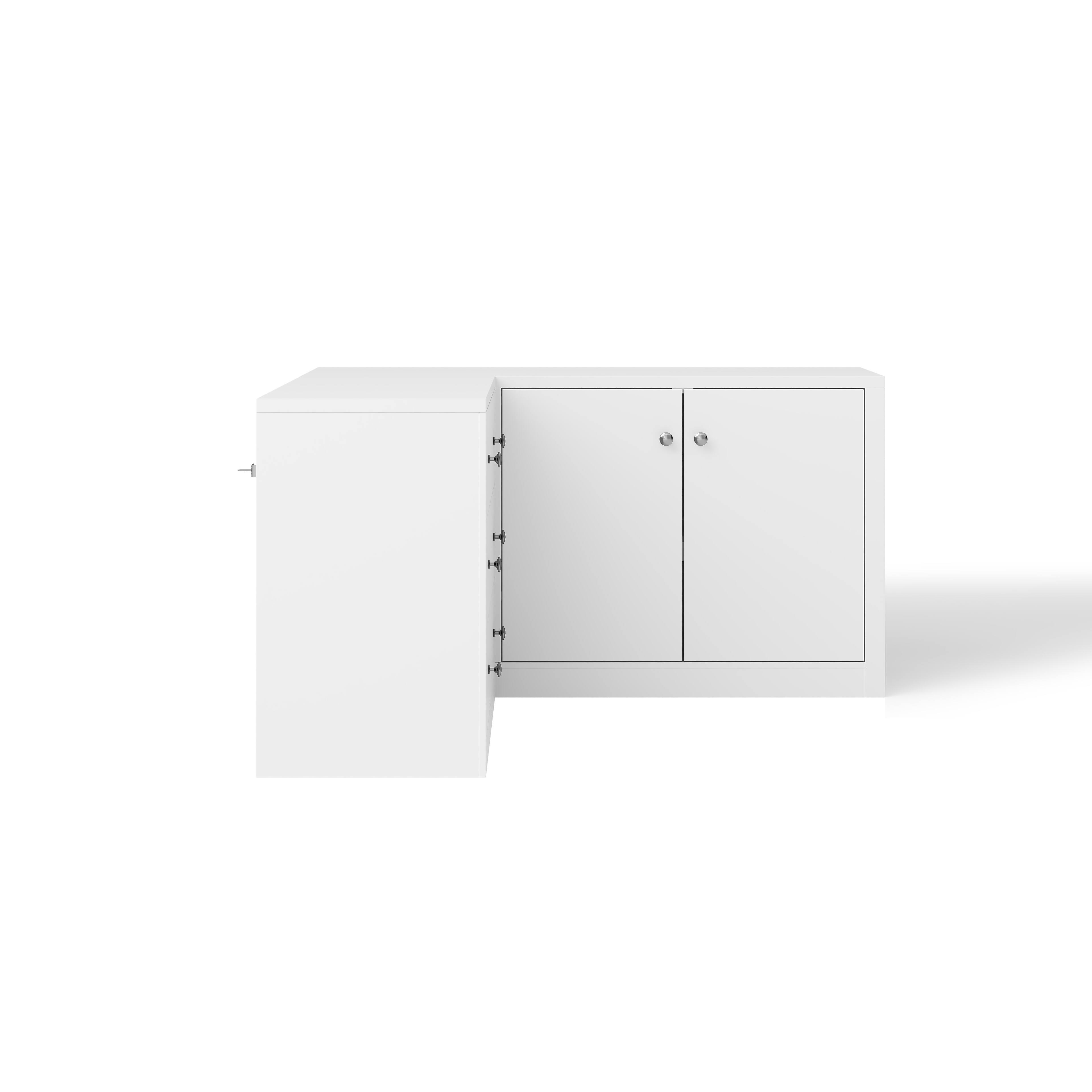 Angle. Famapy - L-Shaped Corner Dresser with 3 Drawers & 2-Door Cabinet, Space-Saving Storage Organizer for Bedroom - White.