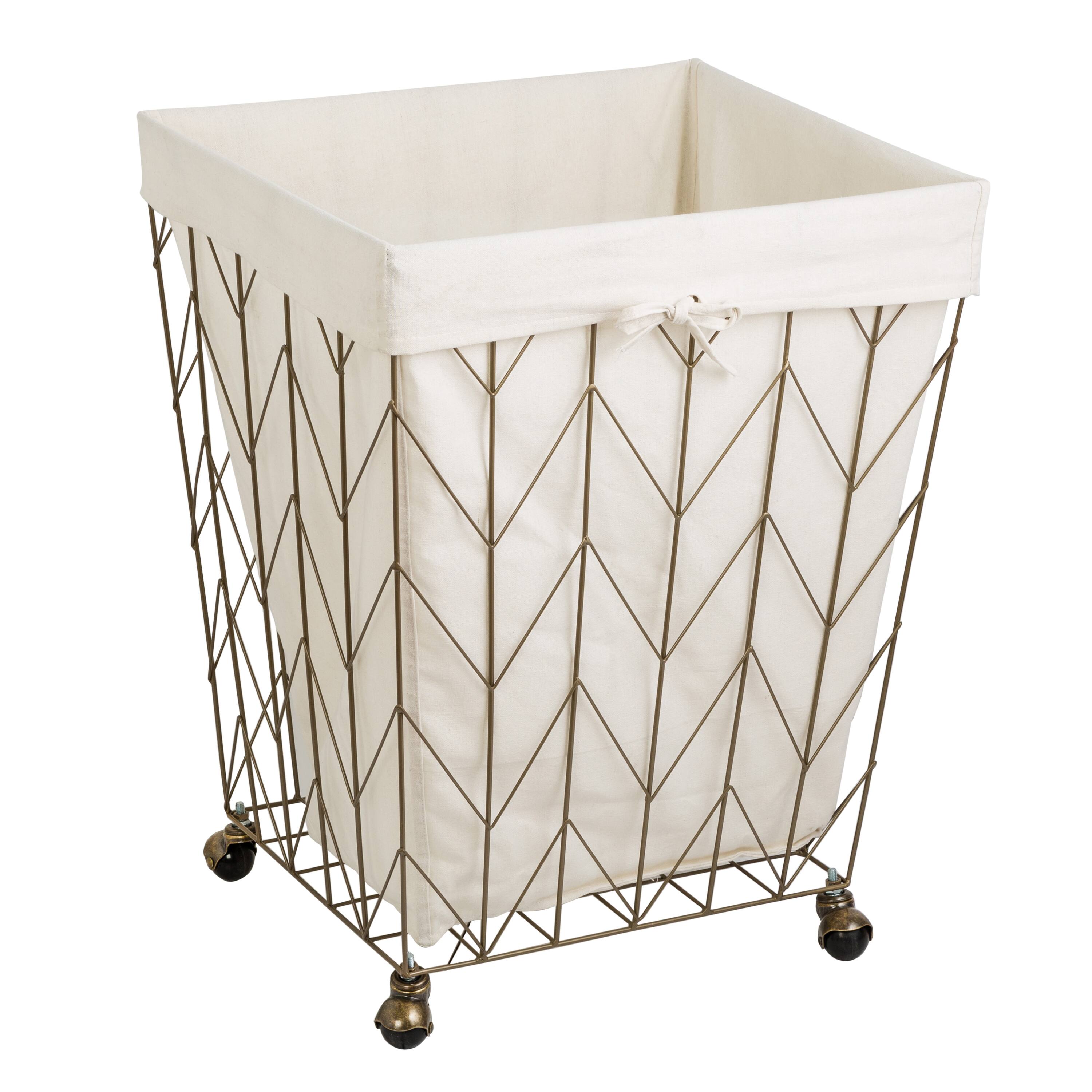 Front. Honey-Can-Do - Chevron Wire Hamper - Antique Gold.