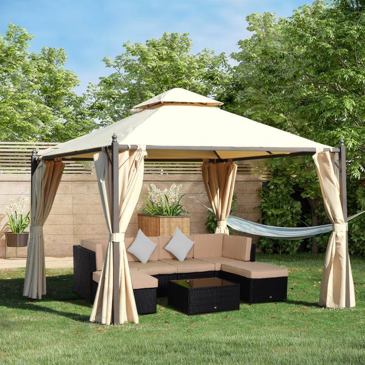 Alt View 1. PULUZ - 10' x 10' Steel Outdoor Patio Gazebo with Polyester Privacy Curtains, Two-Tier Roof for Air, Large Design.