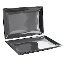 Gibson - Home Urban Cafe 2 Piece 12 Inch Rectangle Stoneware Platter Set in Grey - Gray