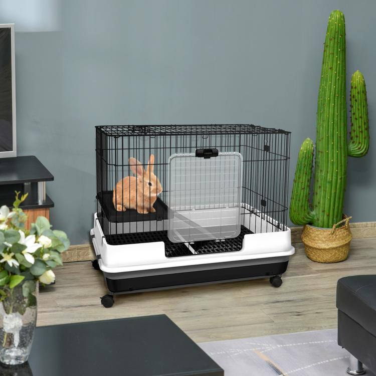 Alt View 2. PULUZ - 2-Level Small Animal Cage Rabbit Hutch with Wheels, Removable Tray, Platform and Ramp for Bunny, Chinchillas - Black.