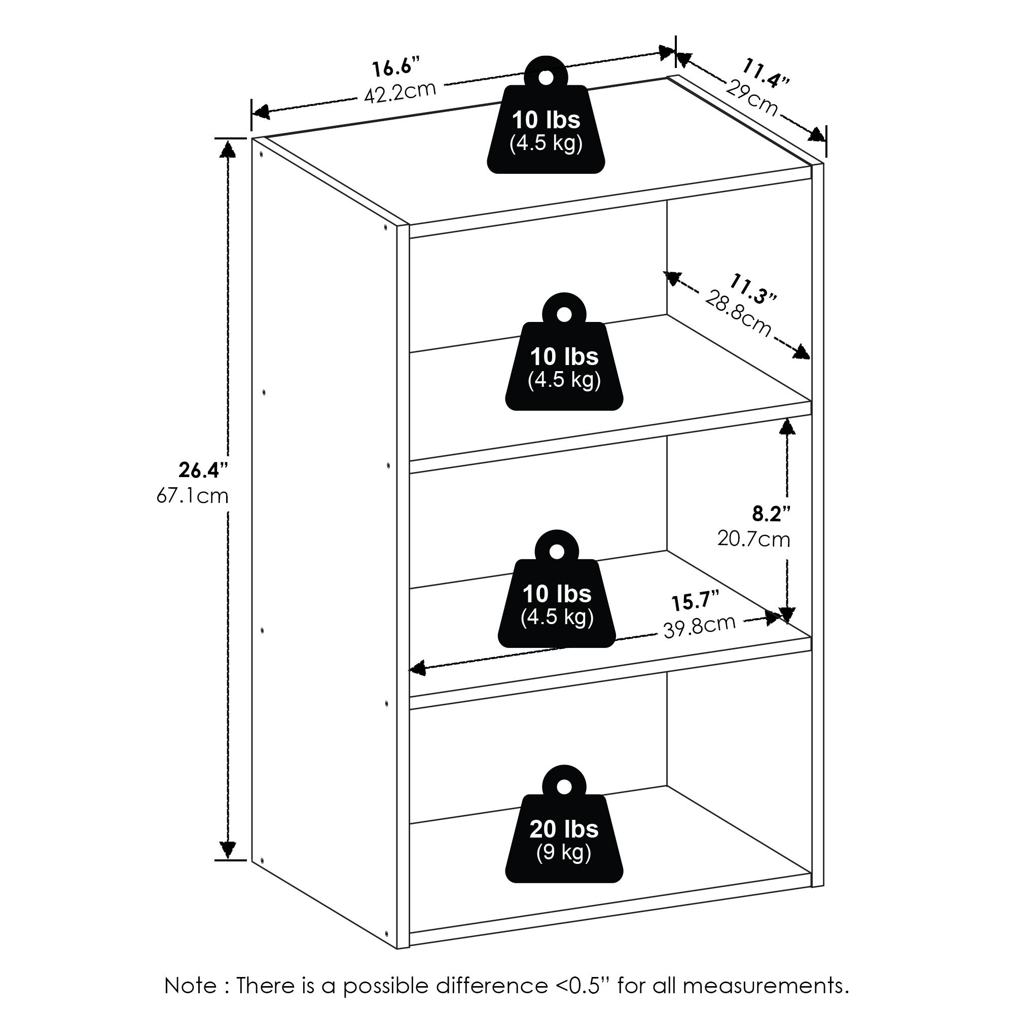 16.6" (42.2 cm) x 11.4" (29 cm) x 8.2" (20.7 cm) - 10 lbs (4.5 kg)  
11.3" (28.8 cm) x 15.7" (39.8 cm) x 8.2" (20.7 cm) - 10 lbs (4.5 kg)  
26.4" (67.1 cm) - 20 lbs (9 kg)  

Note: There is a possible difference <0.5" for all measurements.