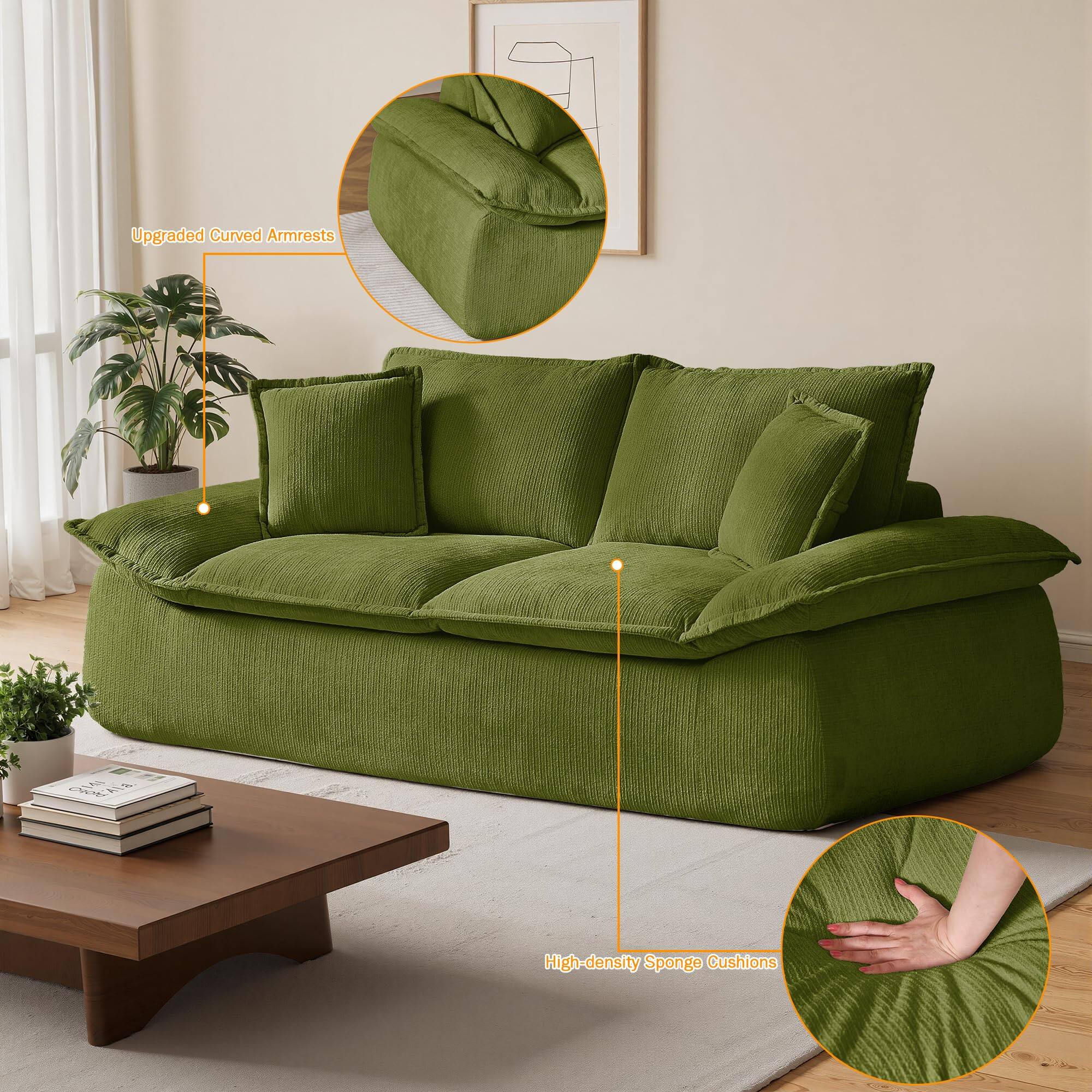 Upgraded Curved Armrests  
High-density Sponge Cushions