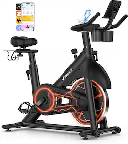 MERACH - Self-Powered Exercise Bike, 16-Level Electric Resistance, 17.6 lbs Flywheel, 330 lbs Capacity, Bluetooth App - Black