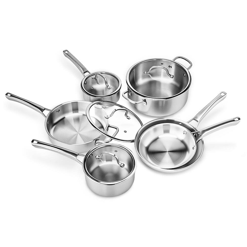 Front. Winado - 10-Piece Stainless Steel Cookware Set, 3 Ply Pots and Pans Kitchen Set Silver - Silver.