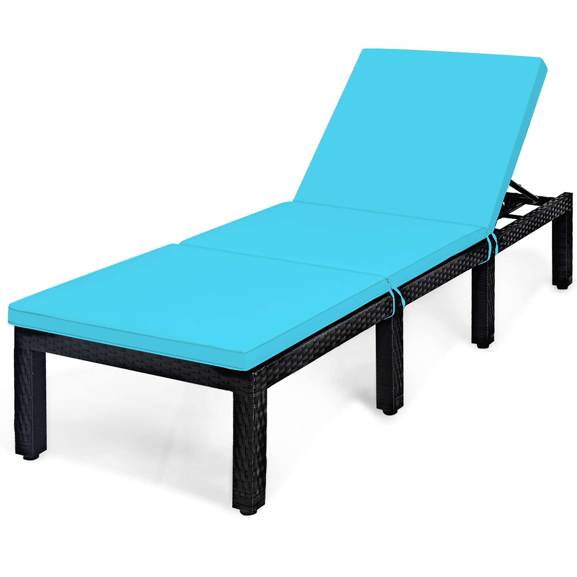 Left. Costway - 2PCS Patio Garden Rattan Lounge Chair Chaise Couch Cushioned Height Adjustable - Turquoise.