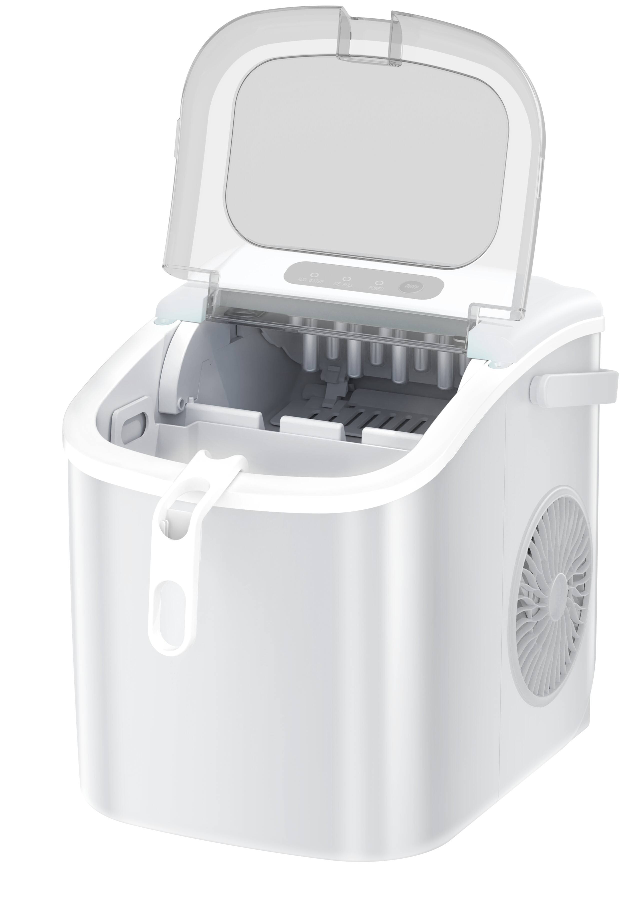 Alt View 3. LHRIVER - Portable Countertop Ice Maker with Carrying Handle and Scoop, 9 Ice Cubes in 6 Minutes, 26 lbs Daily Output - White.