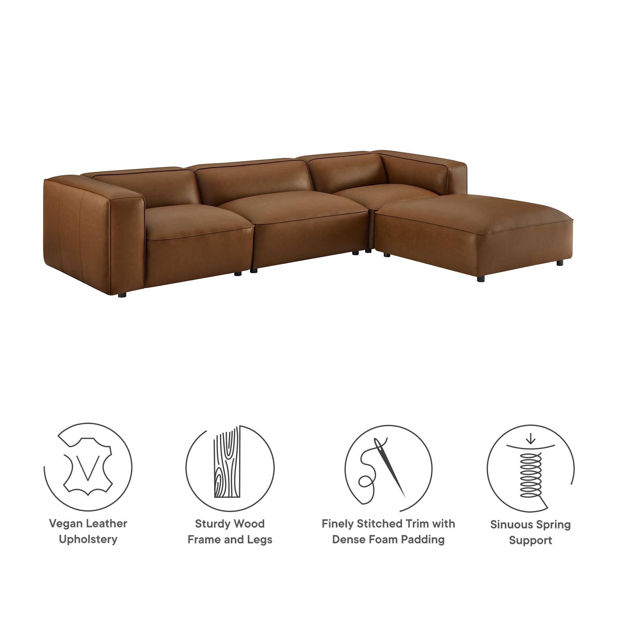 - Vegan Leather Upholstery
- Sturdy Wood Frame and Legs
- Finely Stitched Trim with Dense Foam Padding
- Sinuous Spring Support