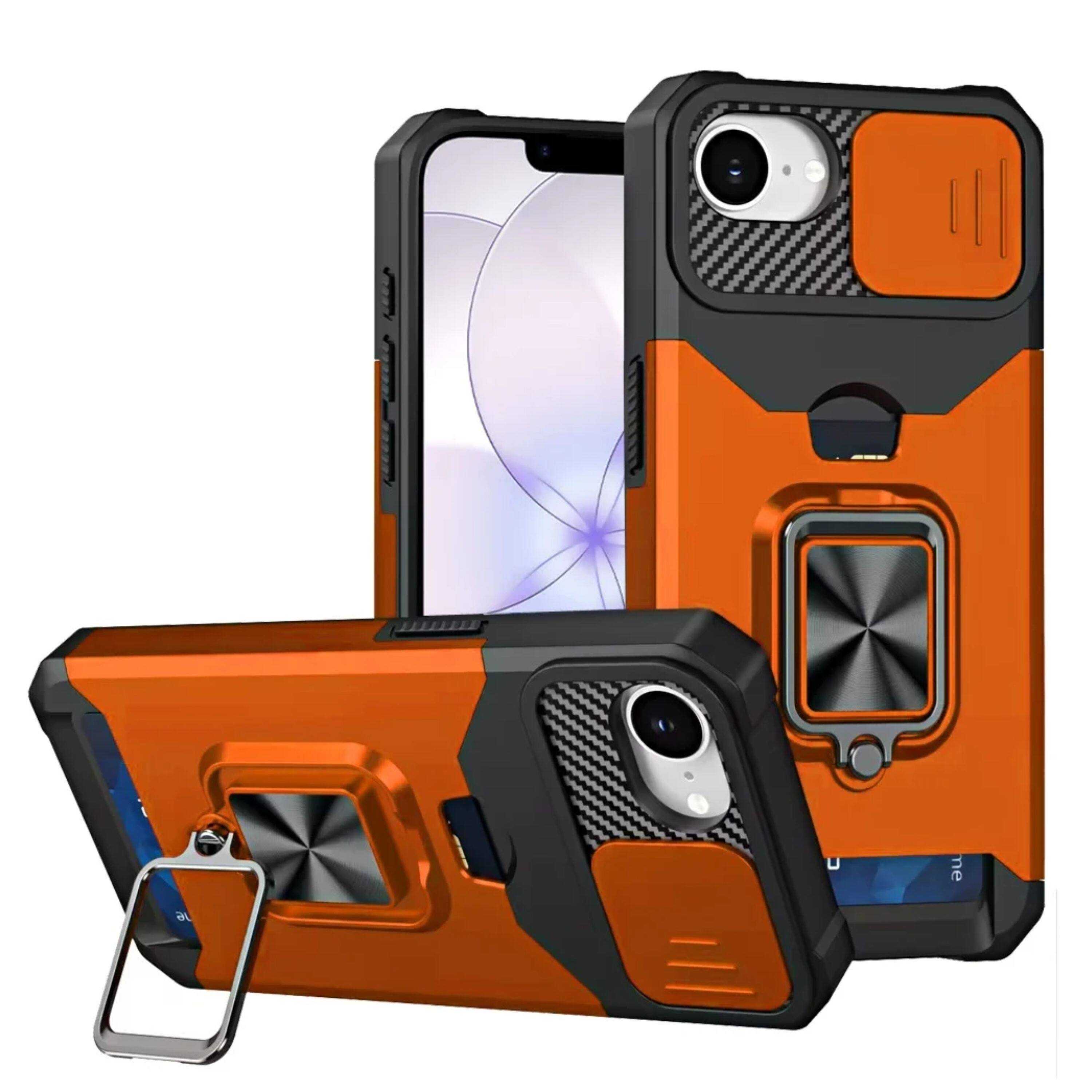 Kitcheniva - Rugged Multi-Use Card Magnetic Ring Stand Cover Phone Case With Tempered Glass For iPhone 16e/17e - Cosmic Orange price history on PriceWatchPro