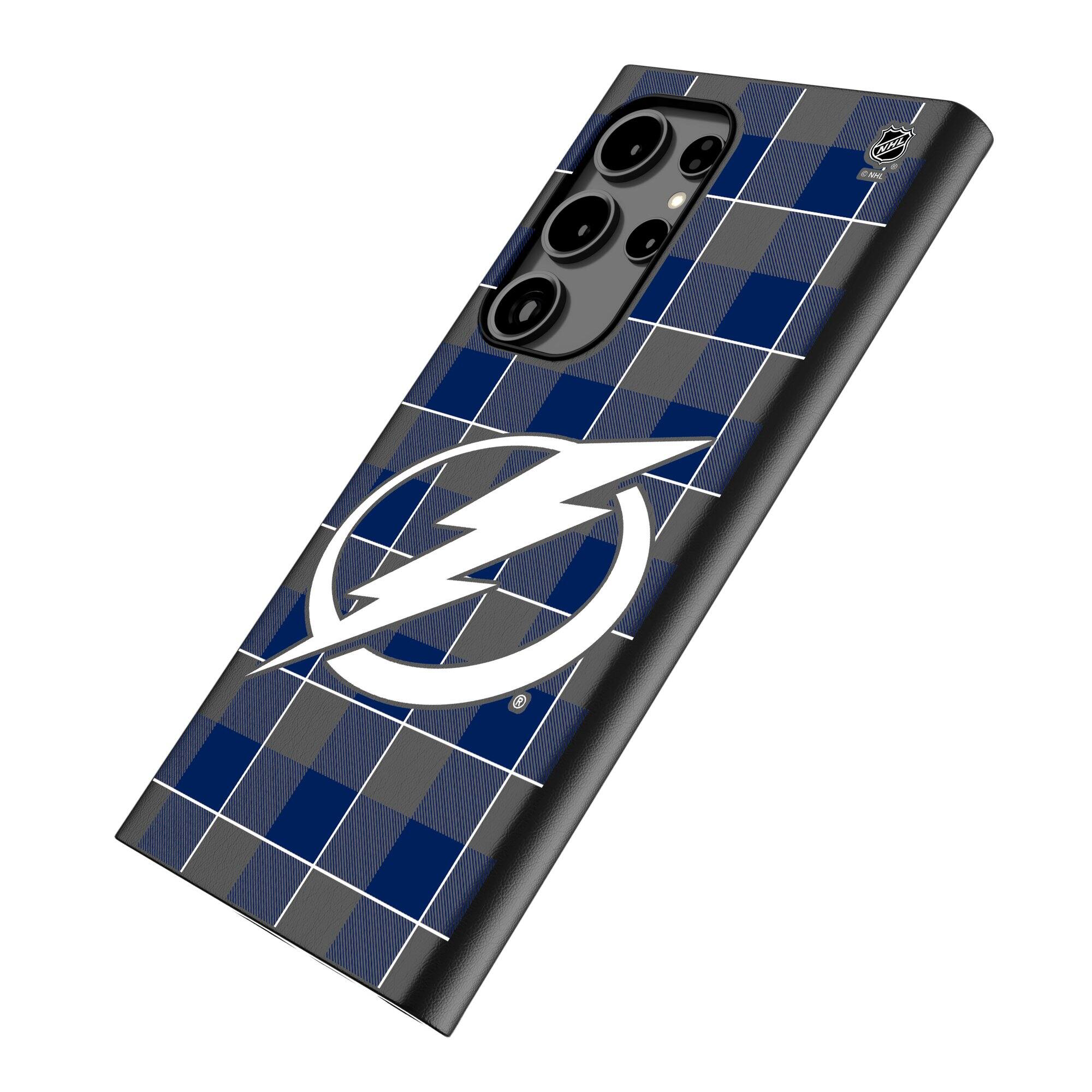 Alt View 1. Keyscaper - Tampa Bay Lightning Plaid Galaxy Magnetic Bump Case - S24 - Black.
