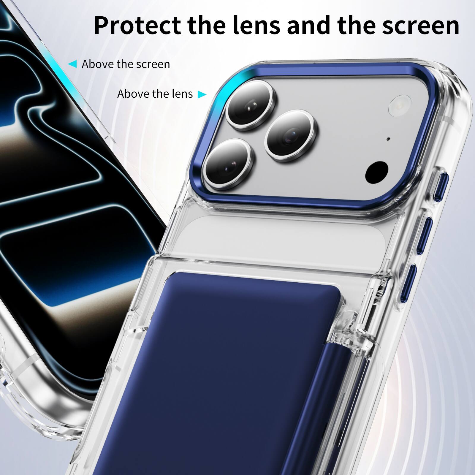 Protect the lens and the screen

- Above the screen
- Above the lens