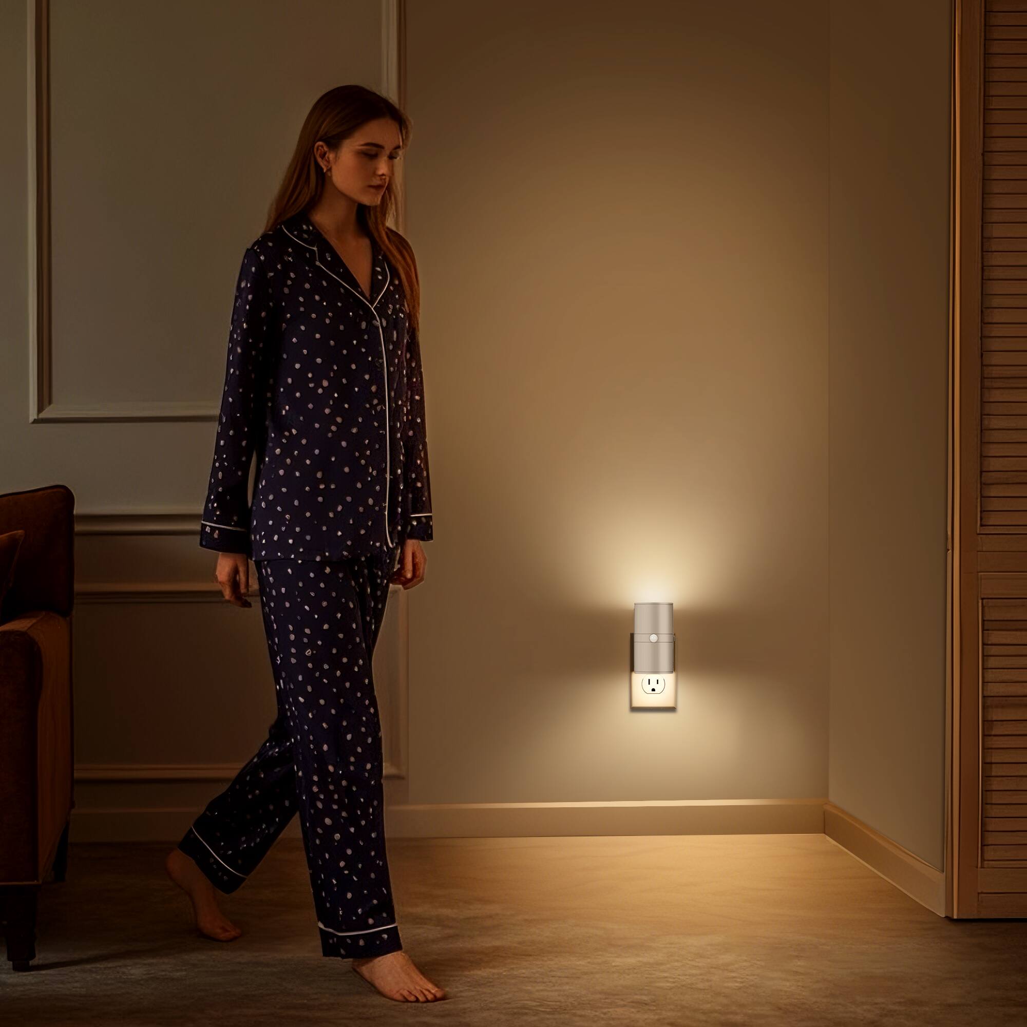 Alt View 4. Jandcase - JANDCASE 2-Pack 1W Plug-in Motion Sensor Night Light, 3000K Warm Glow, Round Cylinder Design, , ON/OFF/AUTO Modes - White.