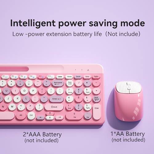 Intelligent power saving mode  
Low-power extension battery life (Not included)  

F1 F2 F3 F4 F5 F6 F7 F8 F9 F10 F11 F12  
PgUp PgDn  

1 2 3 4 5 6 7 8 9 0  
Q W E R T Y U I O P  
A S D F G H J K L  
Z X C V B N M  

Backspace Num Lock Enter  

2*AAA Battery (not included)  
1*AA Battery (not included)