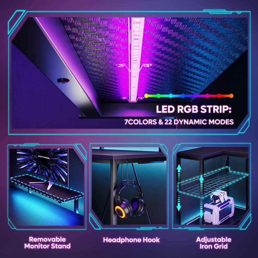Computer Low Riser With Led Light Bestier L Shaped Computer Gaming Desk with LED Lights, Power Strip ...