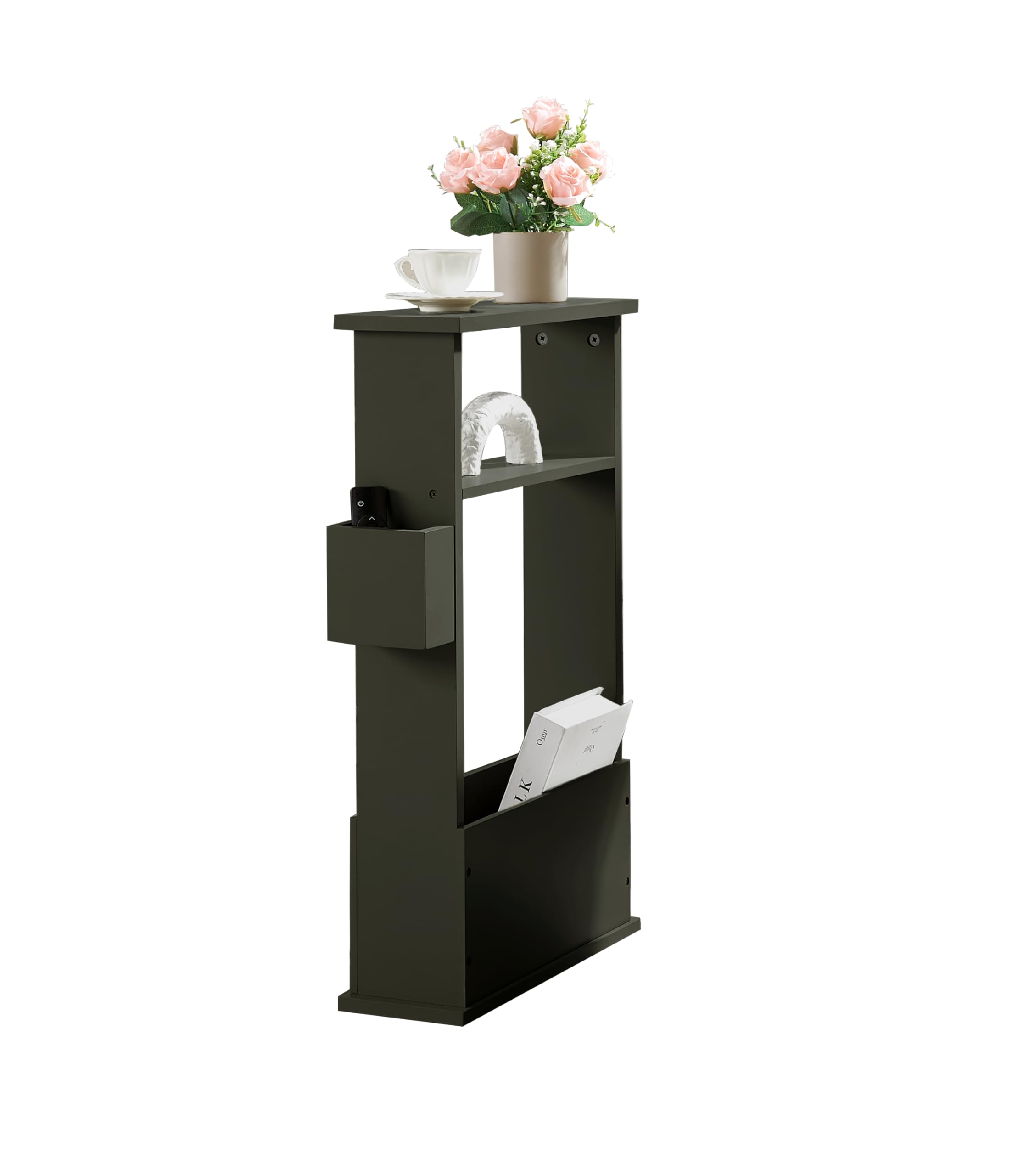 Angle. Kings Brand Furniture - Kings Brand Furniture Zeke Narrow Side Table with Storage Shelf - Caviar.