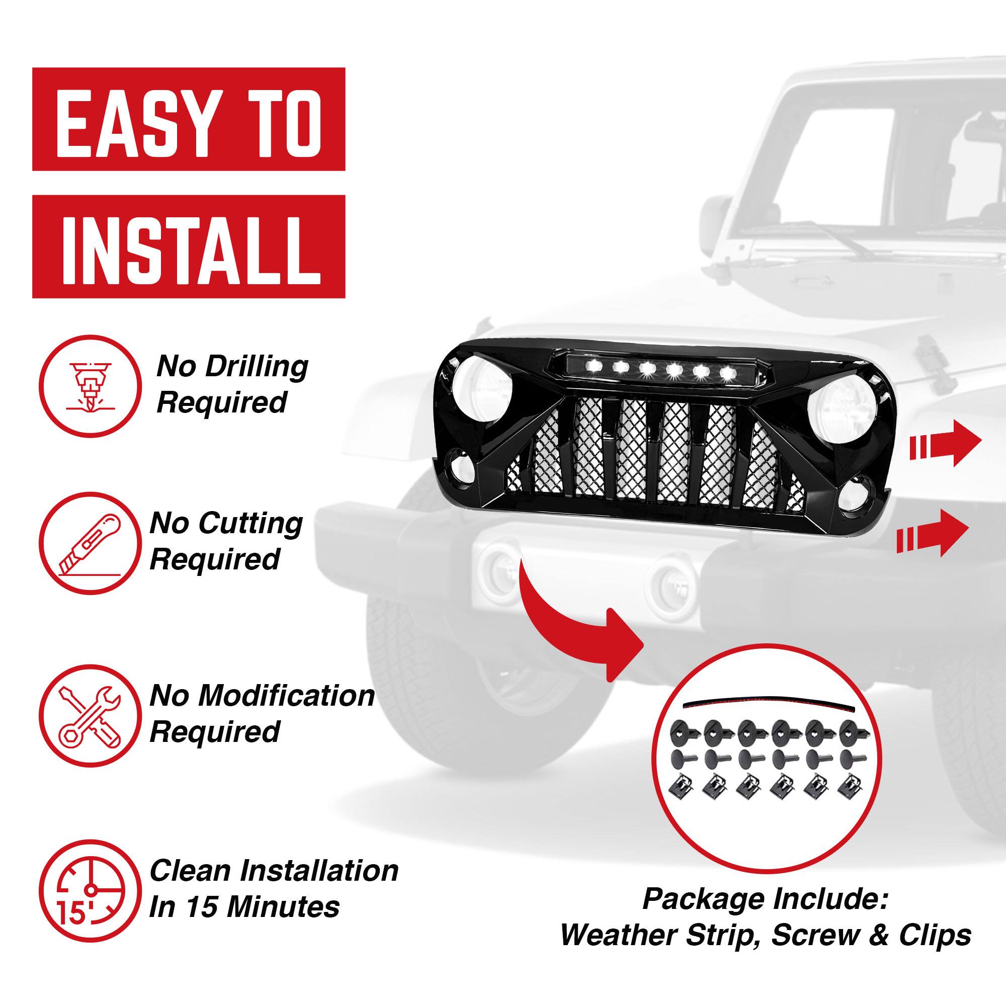 EASY TO INSTALL

- No Drilling Required
- No Cutting Required
- No Modification Required
- Clean Installation In 15 Minutes

Package Include:
- Weather Strip
- Screw
- Clips