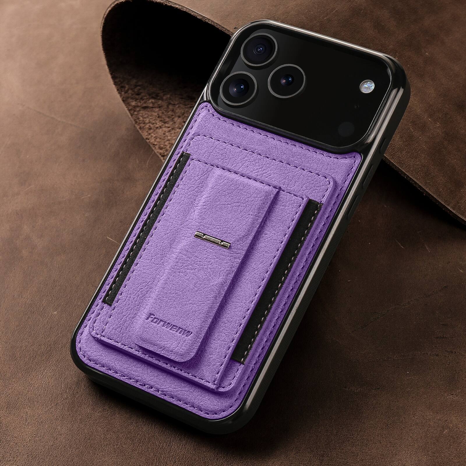 Alt View 2. Dteck - Slim Card Holder Case for Apple iPhone 17 Pro, Shockproof Wallet Protective Cover with Kickstand - Purple.