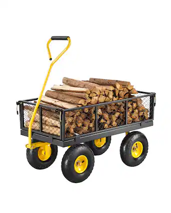 Front. VEVOR - 500 Lbs Steel Garden Cart, Heavy Duty Garden Wagon Cart Pullable on Wheels, Metal Yard Utility Wagon Carts - Yellow;Black.
