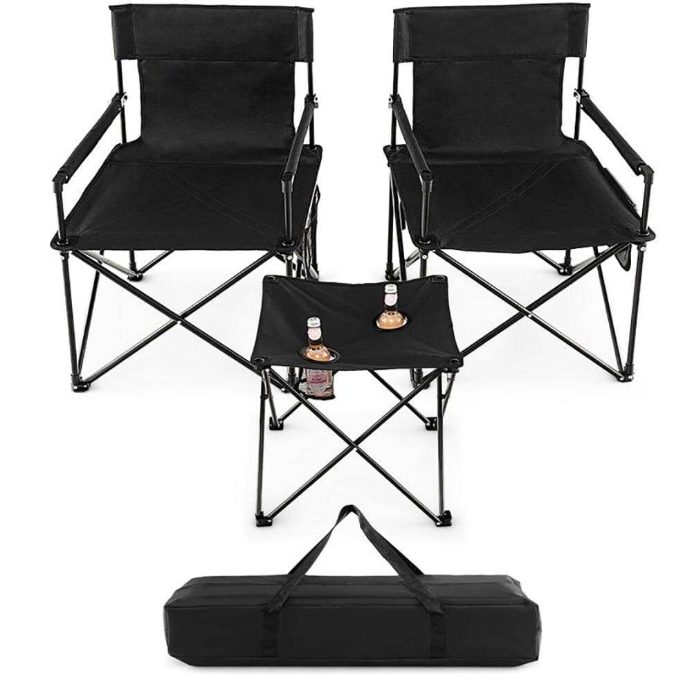 Front. Kadyn - Outdoor Folding Camping Chairs and Table Set with Carrying Bag-Black, Camping Chairs for Adult Hiking Fishing Beach - Black.