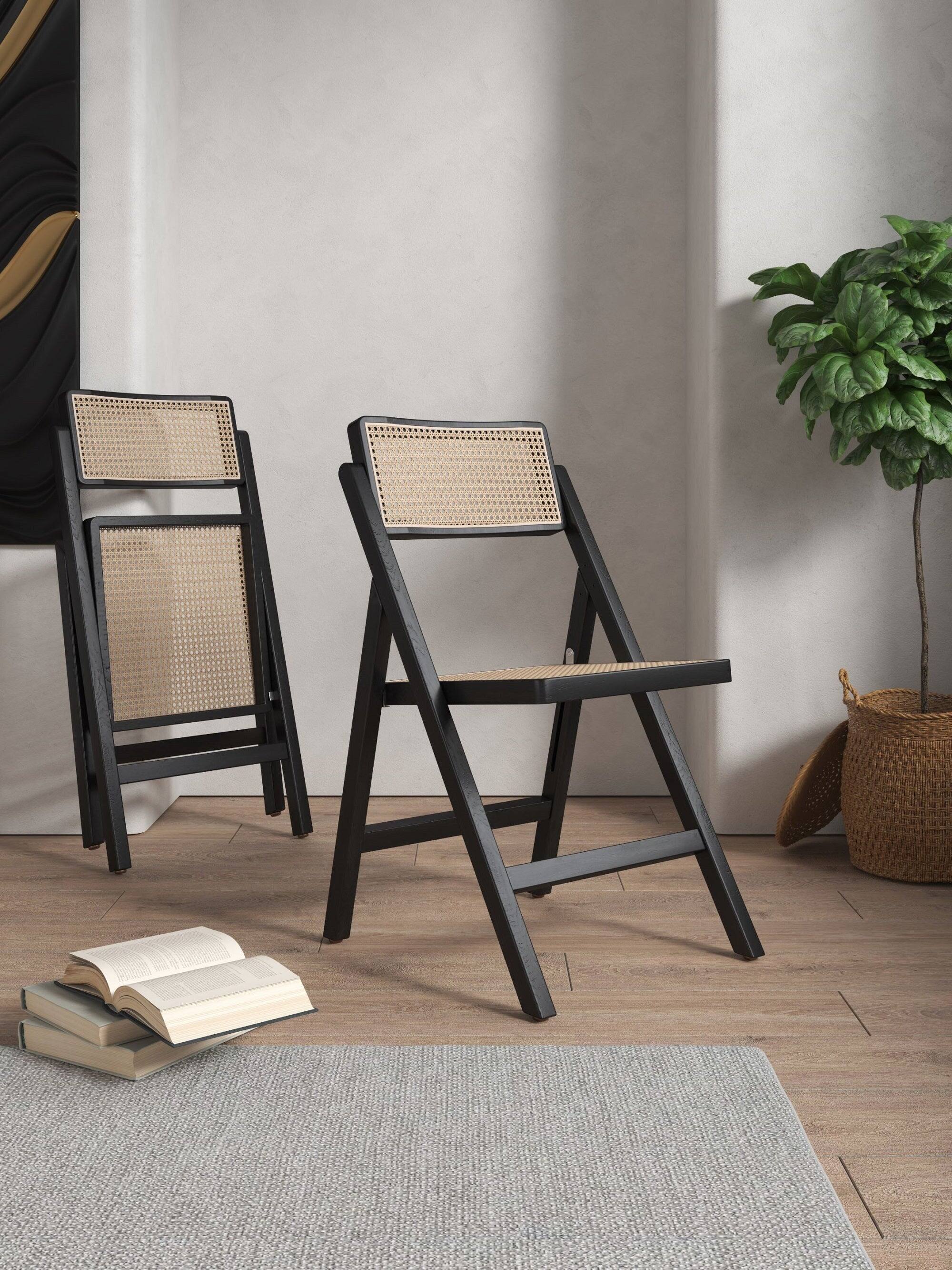 Angle. Manhattan Comfort - Pullman Industry Chic Wood Folding Chair - Set of 2 - Black and Natural.