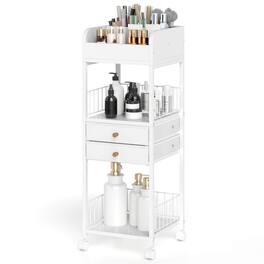 Costway - Makeup Organizer Cart with 2 Storage Drawers & Lockable Wheels for Perfume - White