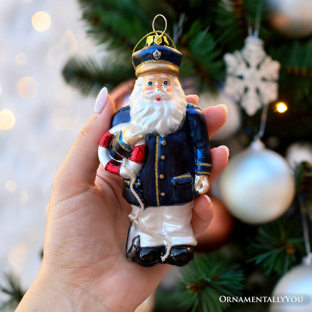 Back. OrnamentallyYou - Santa the Ship Captain Glass Ornament Gift for Boat Commander of the Seas - Multi-colored.