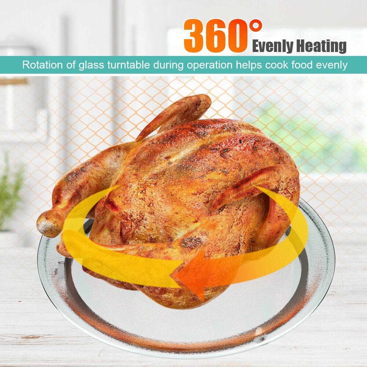 360° Evenly Heating  
Rotation of glass turntable during operation helps cook food evenly