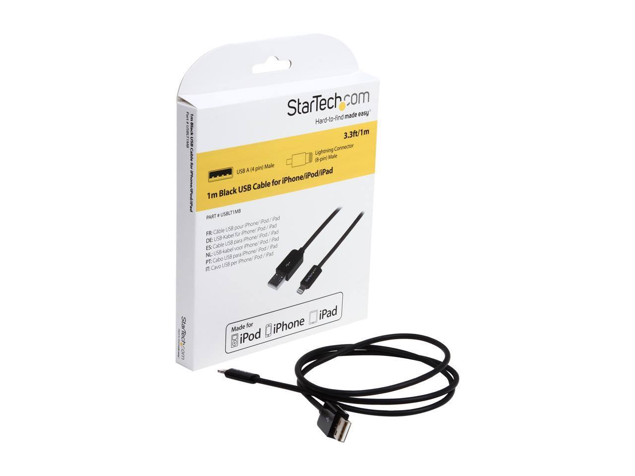 PrT iam LSMPT Black USB Cable for iPhone/iPod/iPad StarTech.com made easy" Hard-to-find 3.3ft/1m Connector Lightning Male (8-pin) Male USB A (4-pin) for iPhone/iPod/iPad USB Cable 1m Black PART a USBLTIMB Pod Pad pour iPhone/ iPod FR G Pod 1 Pad USB Kabel iPhone/ Pad DE USB para Pod ES Cable voor iPhone/ Pod NL USB para Pod / Pad PT. Cabo iPhone USB per IT. Cavo StarTech iPad Made for iPhone iPod