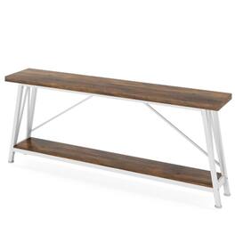 Hivvago - Heavy Duty 70-inch Industrial Brown Wood Top Sofa Table with White Metal Frame - Brown & White