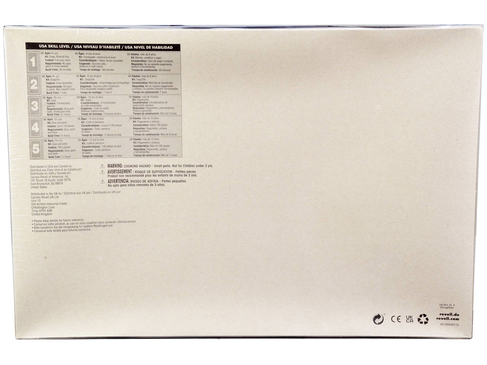 **USA SKILL LEVEL / USA NIVEAU D'HABILITÉ / USA NIVEL DE HABILIDAD**

1. **Ages 6-9 yrs. / Ages 6 ans et plus / Edades de 6 años**
   - **Feature:** Full play value
   - **Requirements:** No tools needed
   - **Build Time:** 10 minutes
   - **Características:** Valor de juego completo
   - **Requisitos:** No se necesitan herramientas
   - **Tiempo de montaje:** 30 minutos
   - **Características:** Valor de juego completo
   - **Requisitos:** No se necesitan herramientas
   - **Tiempo de montaje:** 30 minutos

2. **Ages 9-12 yrs. / Ages 9 ans et plus / Edades de 9 años**
   - **Feature:** Snap assembly
   - **Requirements:** No tools needed
   - **Build Time:** 1 hour
   - **Características:** Assemblage par encastage
   - **Requisitos:** No se necesitan herramientas
   - **Tiempo de montaje:** 1