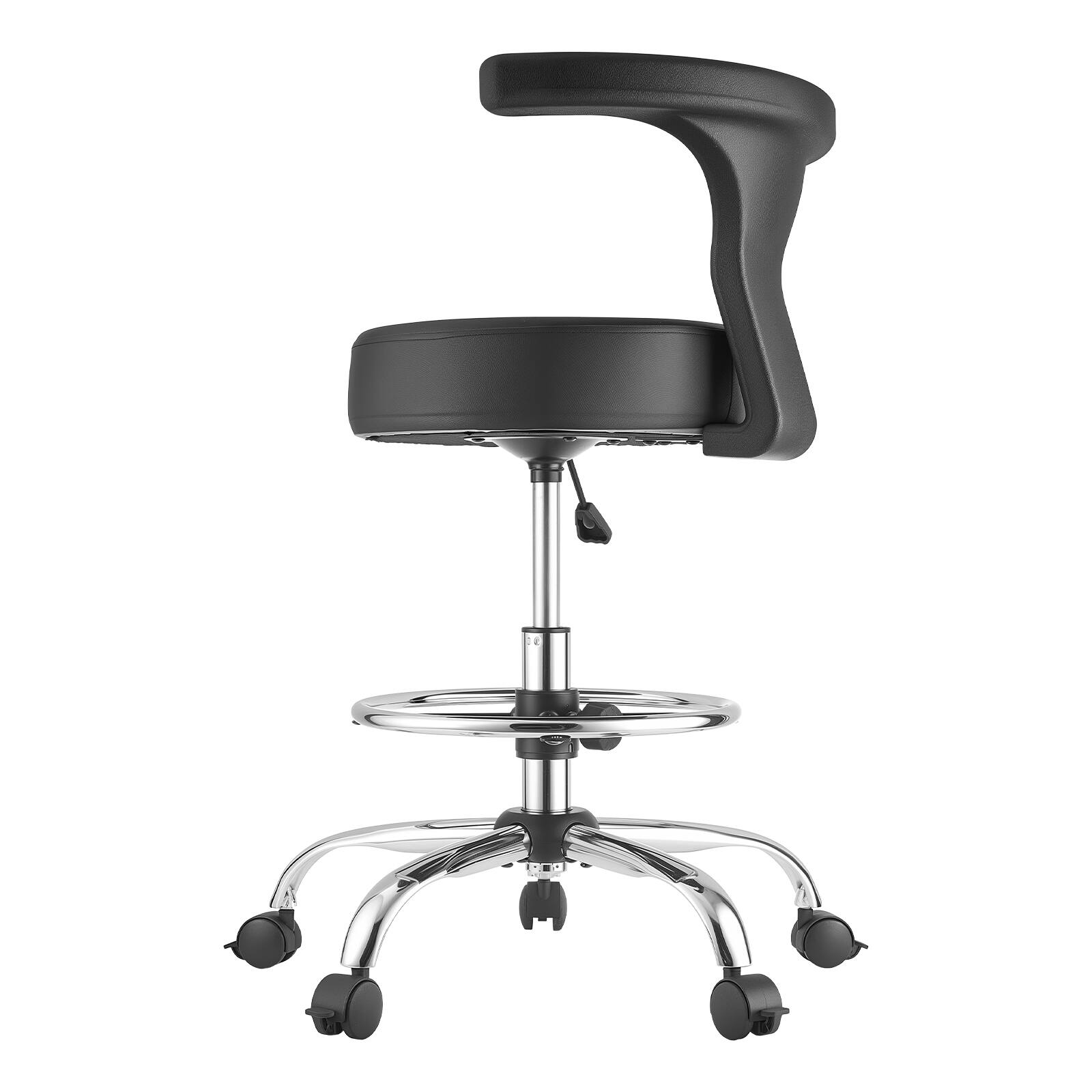 Alt View 5. VEVOR - Rolling Stool with Back Support, 500 lbs Weight Capacity, Height Adjustable, Thick Cushion Ergonomic PU Leather Seat - Black.