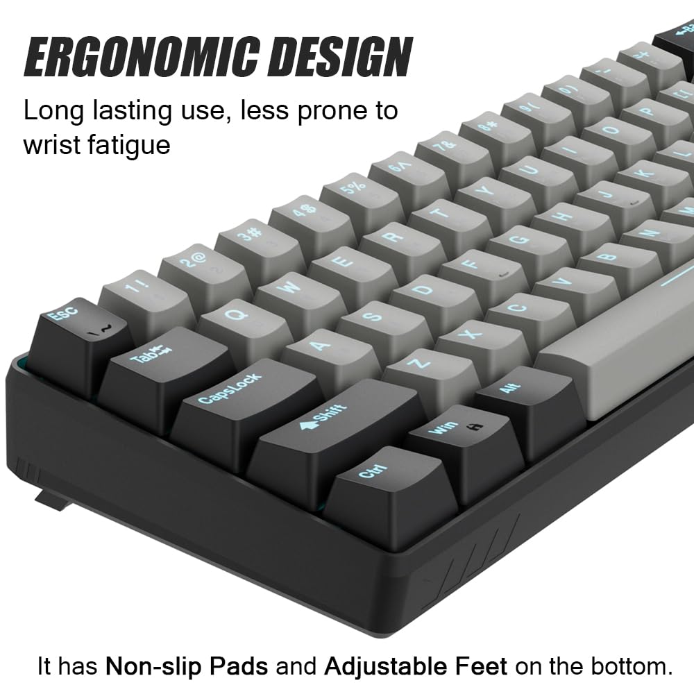 ERGONOMIC DESIGN  
Long lasting use, less prone to wrist fatigue  

It has Non-slip Pads and Adjustable Feet on the bottom.