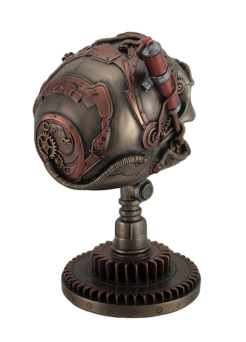 Alt View 2. Veronese Design - Bronze / Copper Finished Steampunk Skull Statue - Gear Base - Copper.