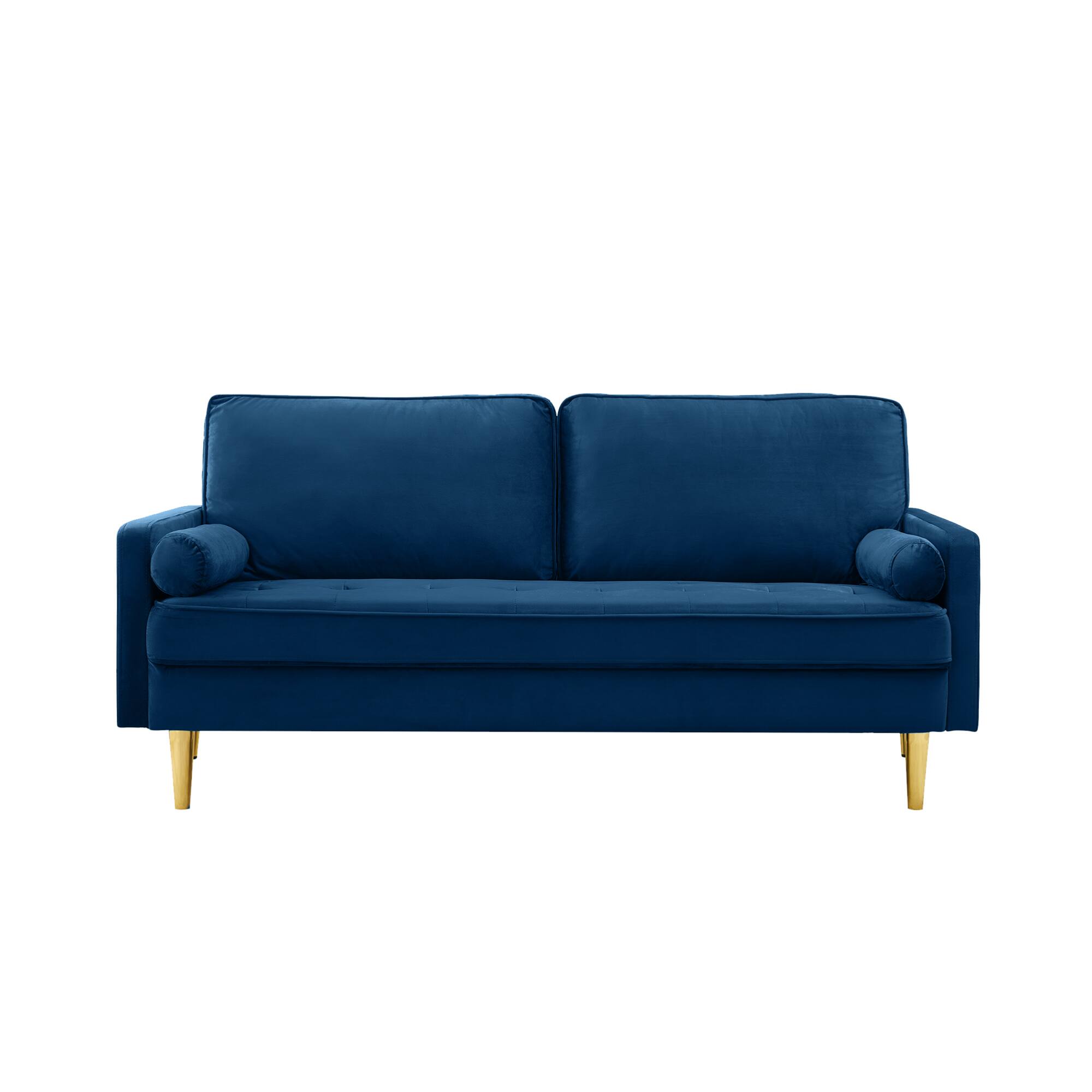 Left. GOODSILO - 65-Inch Minimalist Velvet Sofa with Metal Legs and Cushions, Perfect for Living Room or Bedroom - Navy.
