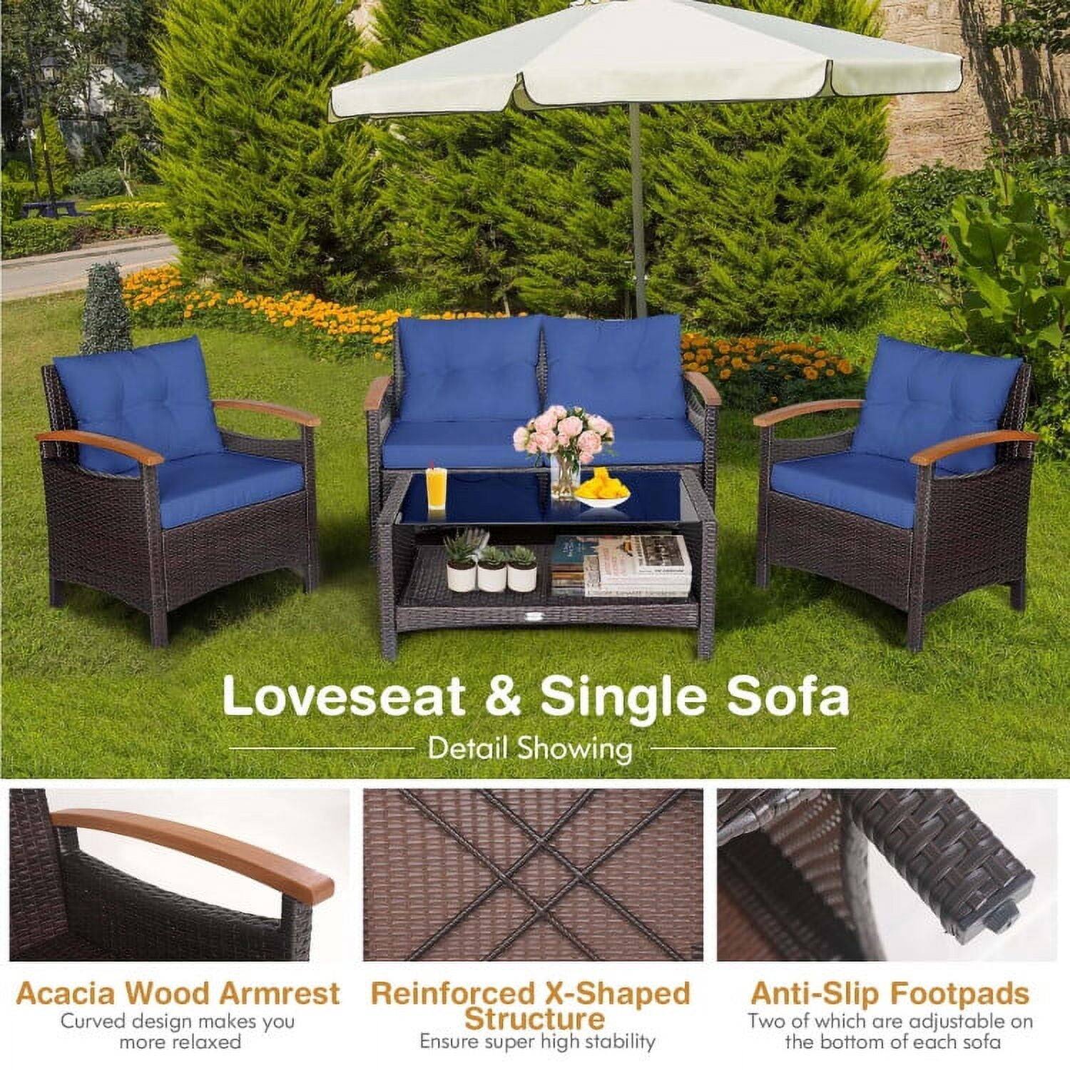Loveseat & Single Sofa  
Detail Showing  

Acacia Wood Armrest  
Curved design makes you more relaxed  

Reinforced X-Shaped Structure  
Ensure super high stability  

Anti-Slip Footpads  
Two of which are adjustable on the bottom of each sofa