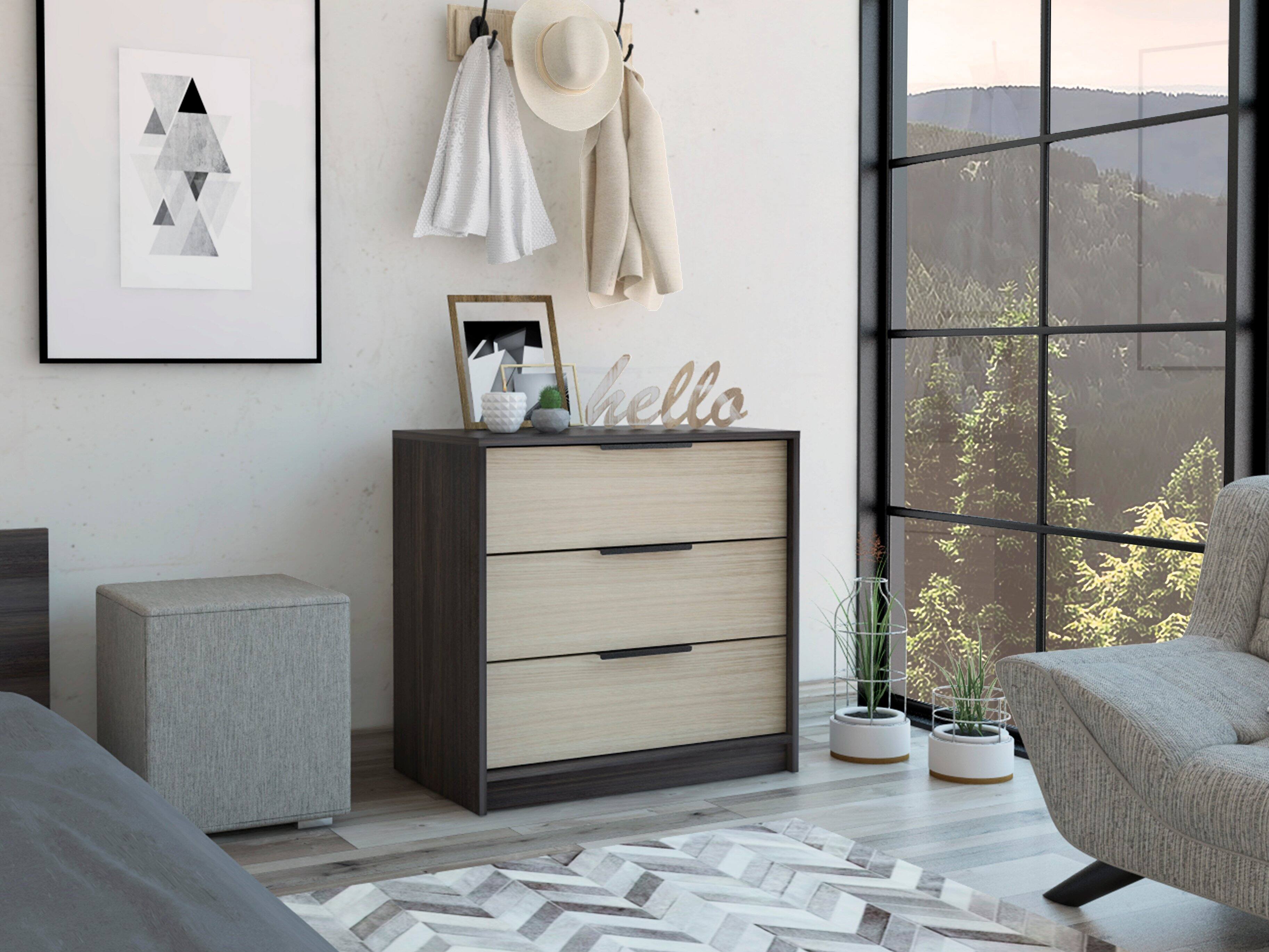 Angle. TuHome - Kaia 3 Drawers Dresser, Superior Top - Black / Pine.