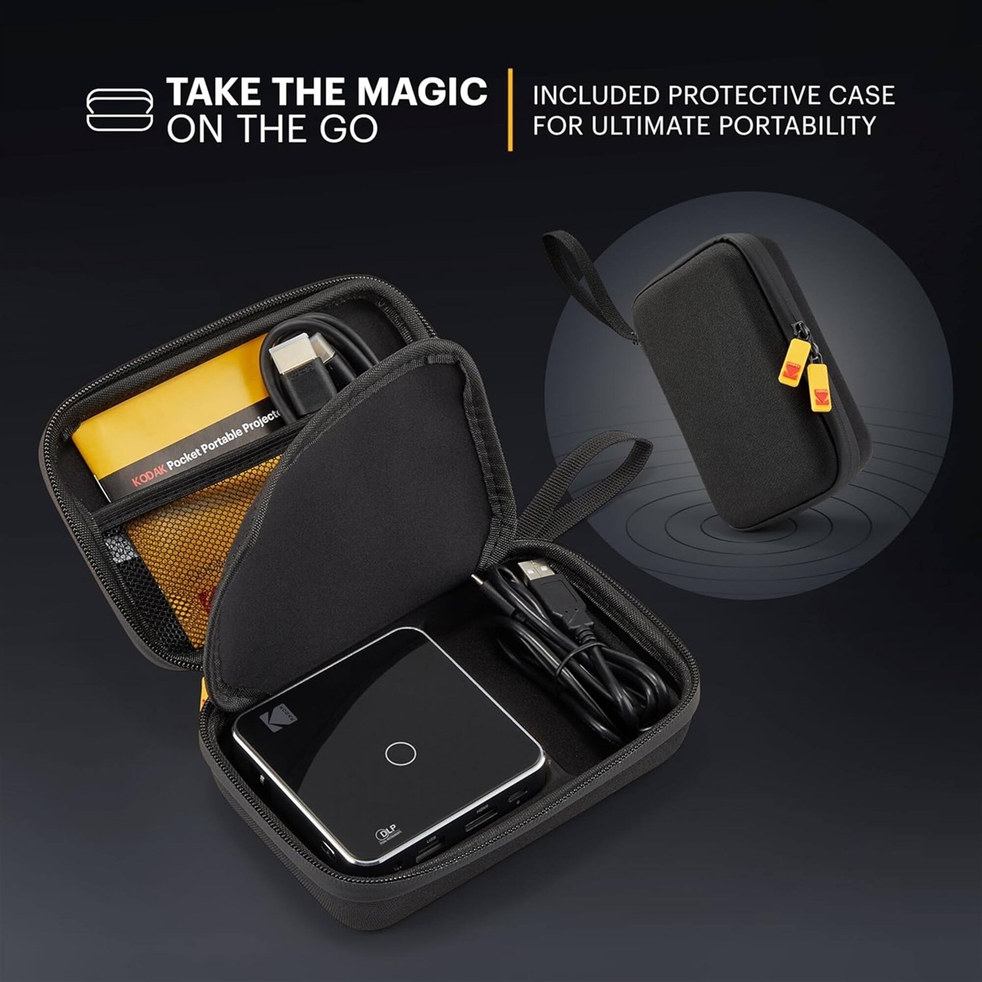 TAKE THE MAGIC ON THE GO

INCLUDED PROTECTIVE CASE FOR ULTIMATE PORTABILITY

KODAK Pocket Portable Projector