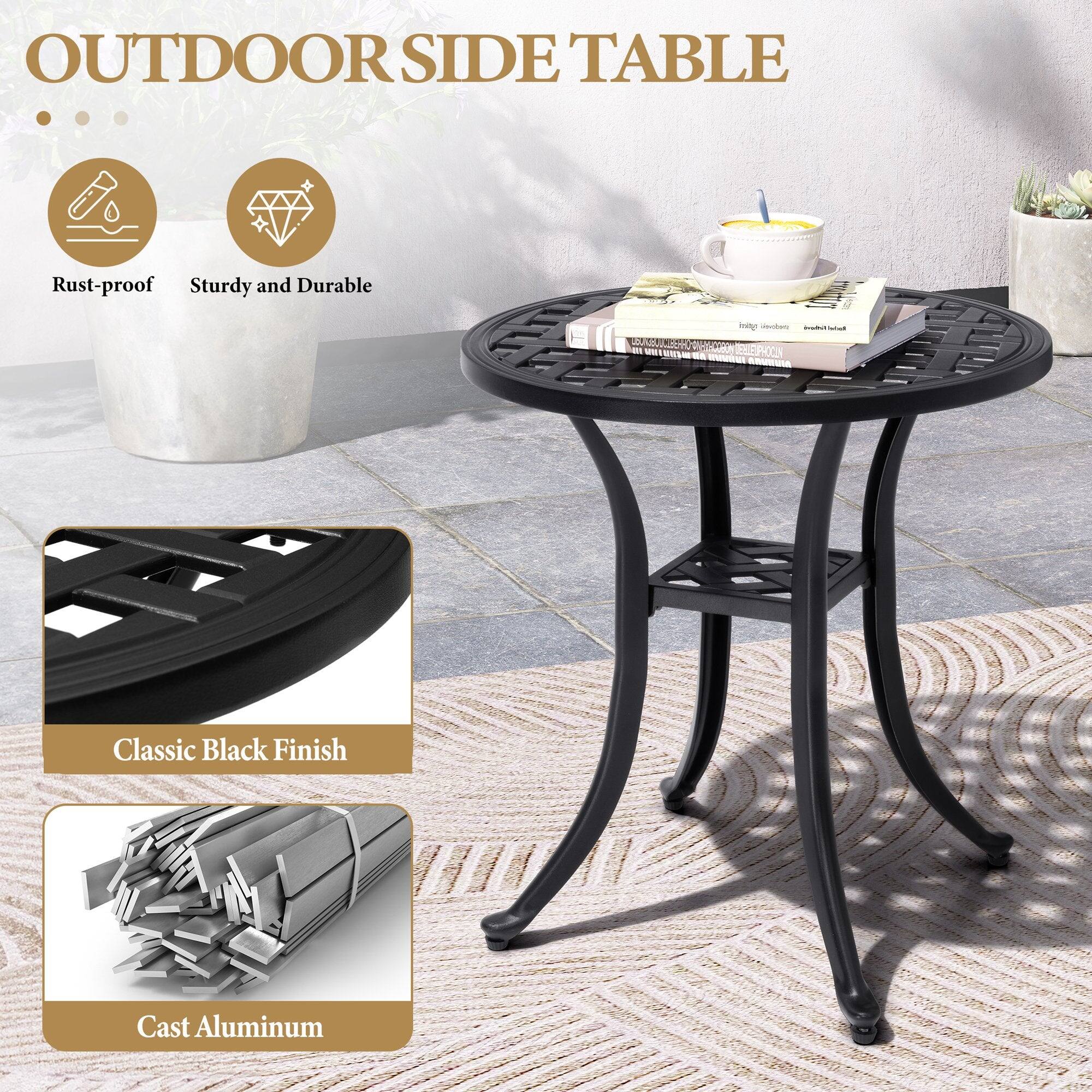 OUTDOOR SIDE TABLE

- Rust-proof
- Sturdy and Durable

Classic Black Finish

Cast Aluminum