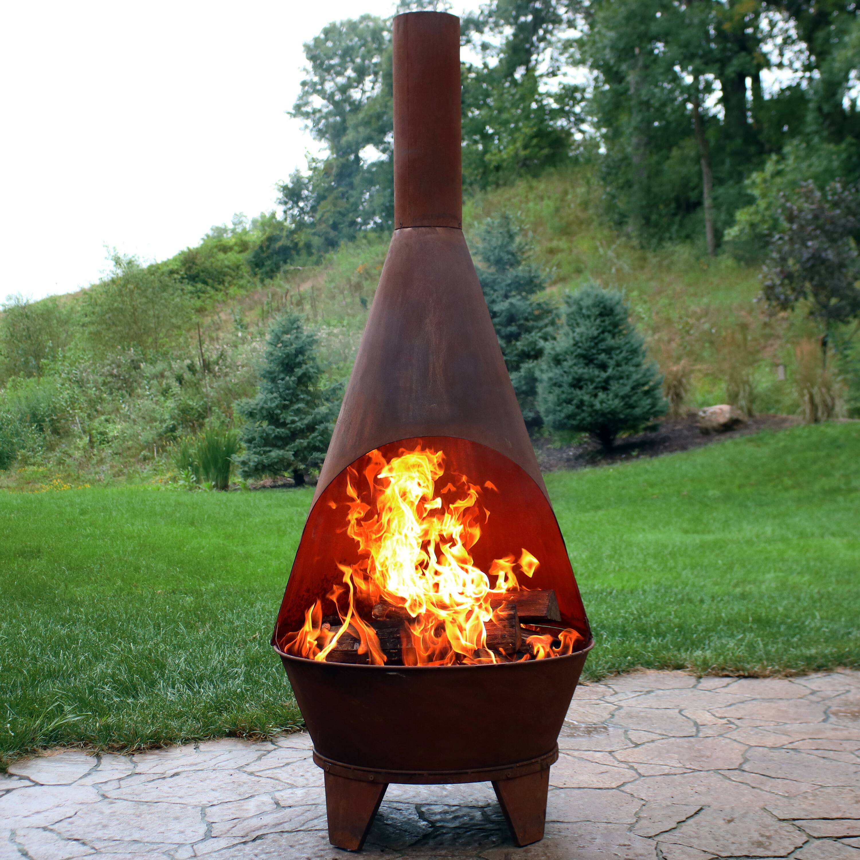 Alt View 1. Sunnydaze - 6 ft Steel Wood Burning Outdoor Chiminea Fire Pit with Grill Grate - Bronze.