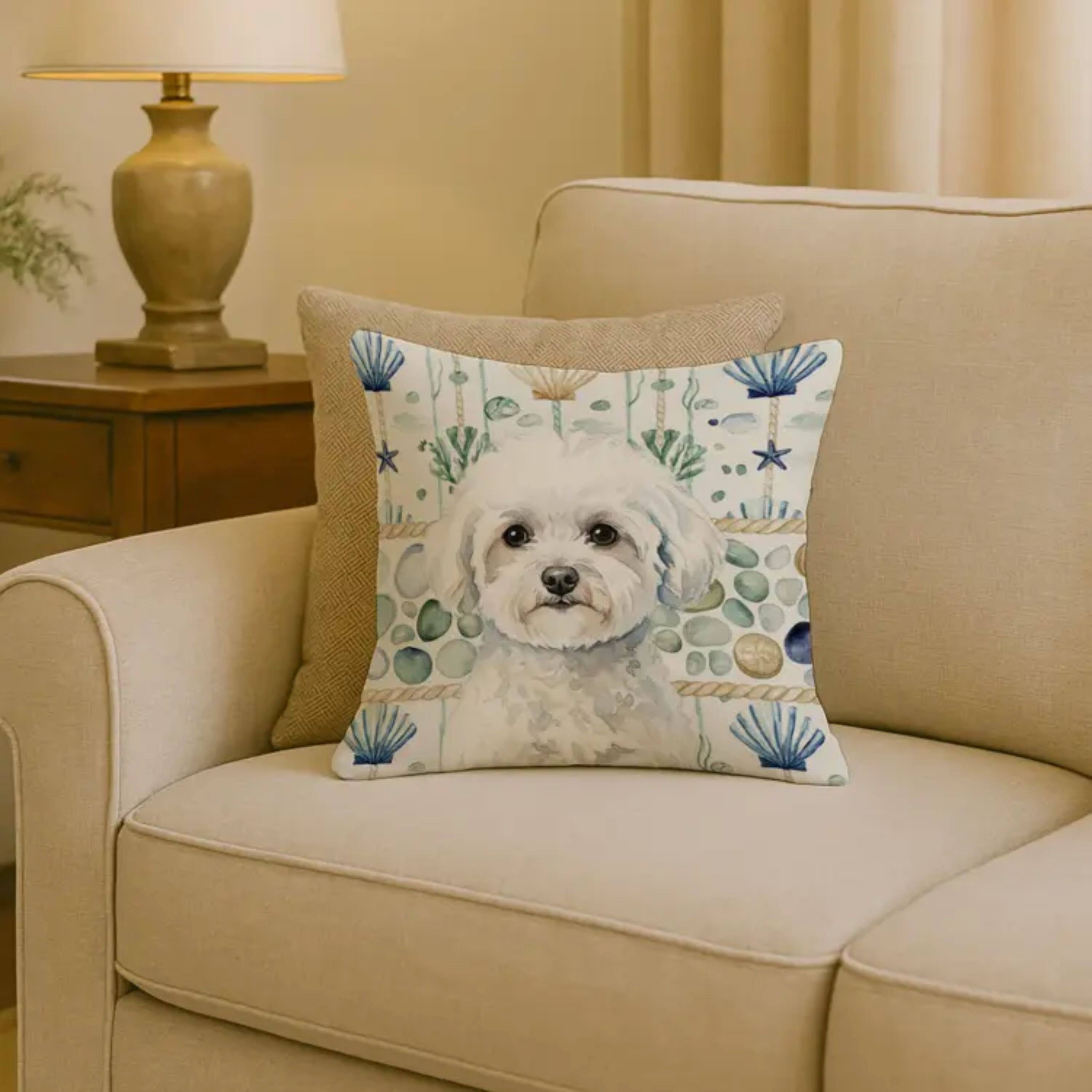 Angle. Kitcheniva - 18" x 18" Coastal Sea Design Throw Pillow Home Decor Bichon Frise - Multicolor.