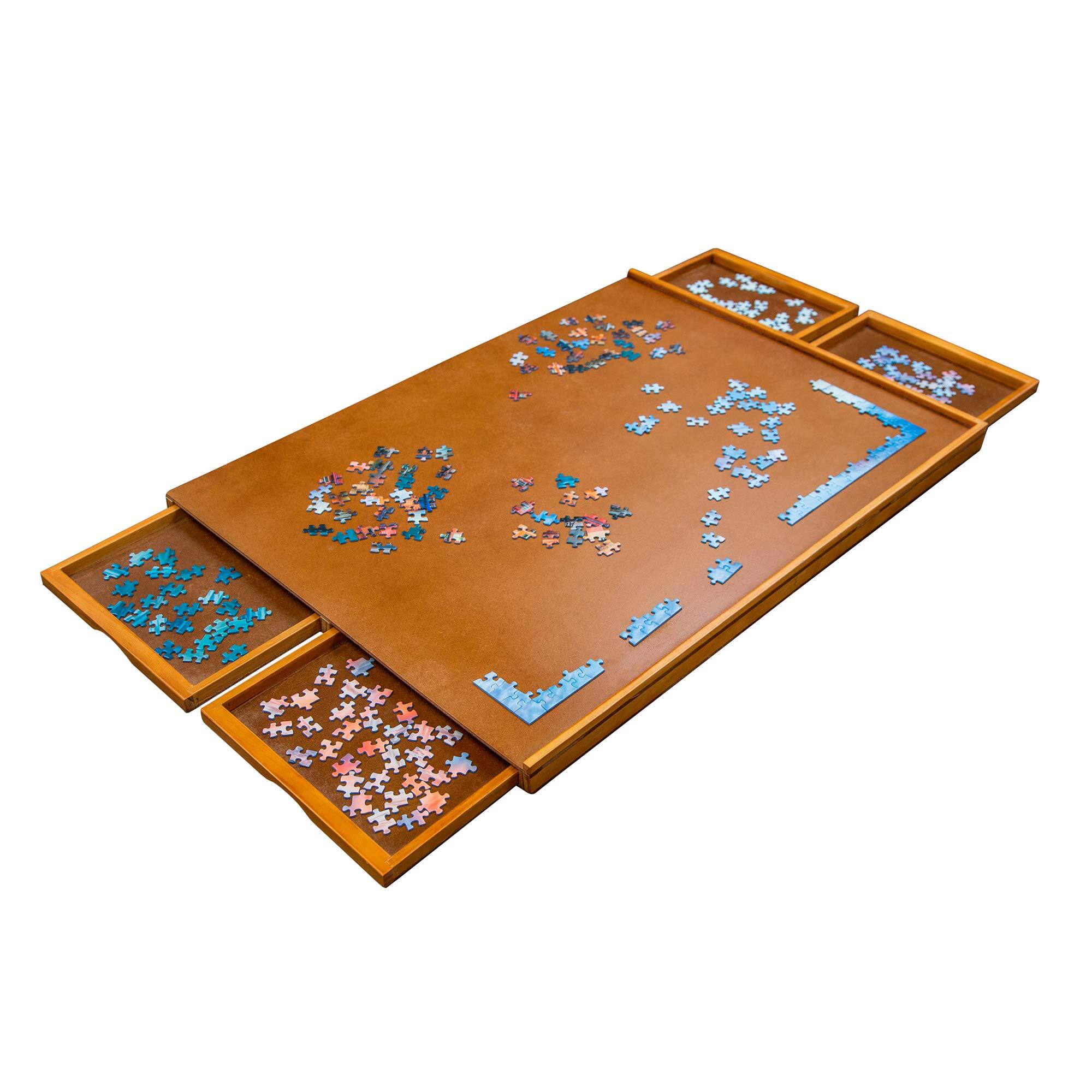 Front. Jumbl - 1000-Piece Puzzle Board - 23 x 31" Wooden Puzzle Board with 4 Removable Drawers - Brown.